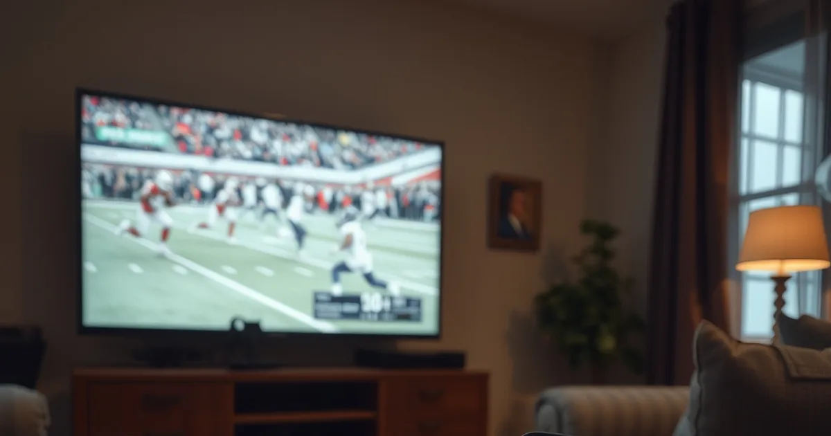 A Canadian living room on a Friday night, a large TV mid-broadcast of a football match frozen on a spinning buffering icon, a credit card resting on a side table beside a smartphone showing a 'trial expired — subscription renewed' notification, contrasted against a second, calmer TV in the background streaming a crisp, smooth hockey game, evoking the gap between a flawless free trial and a costly, glitchy renewal